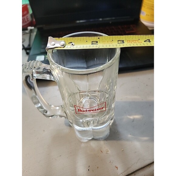 Vintage Budweiser Beer Mug Heavy Glass Stein Red Logo Barware Collectible - Picture 11 of 11